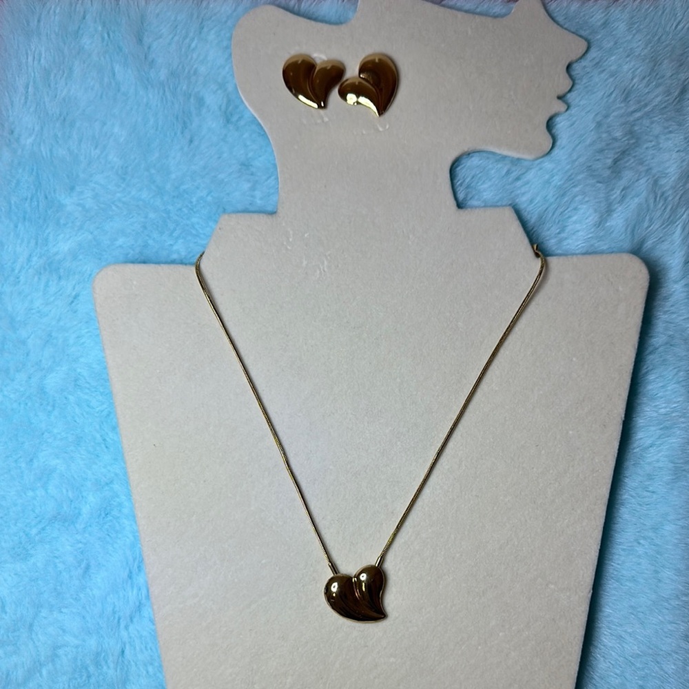 Gold Heart Necklace and Earring Set